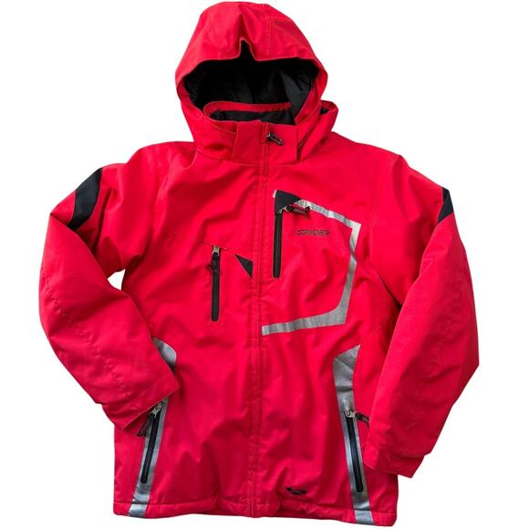 Spyder Boys Sz 18 Ski Snowboard Jacket Red Detachable Hood Waterproof Insulated - Picture 1 of 12